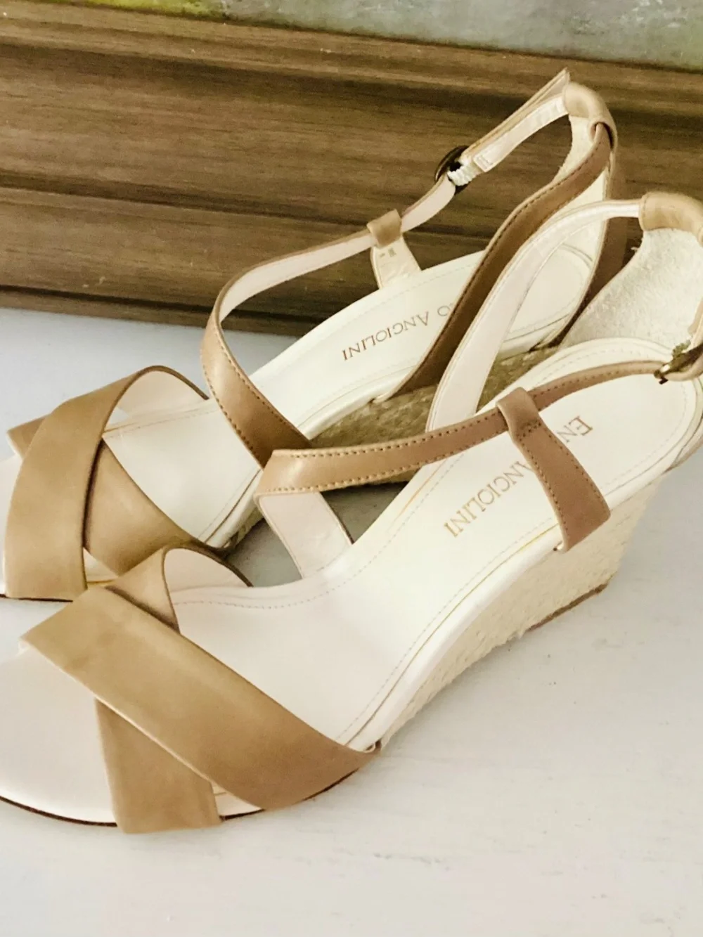 ENZO ANGIOLINI Espadrille Wedges Sandal Leather Tan crossover Strap Women’s 8M